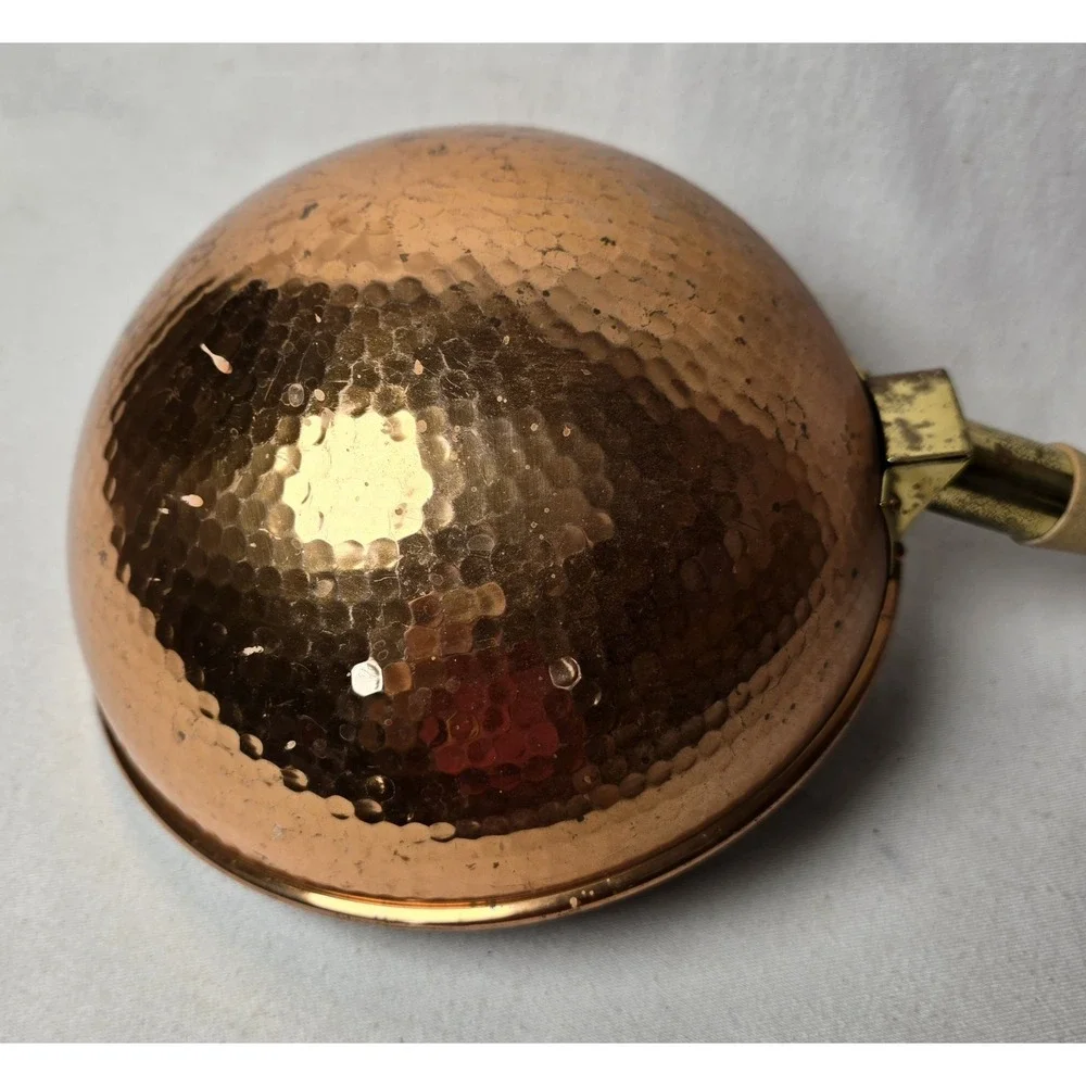 Vintage‎ Textured Hammered Copper Wood Handle Sauce Pot 9